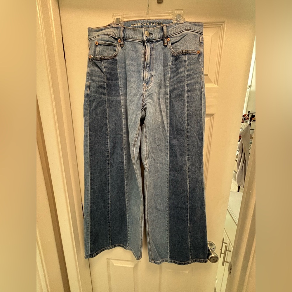American Eagle Outfitters Two-Tone Blue Wide-Leg Jeans